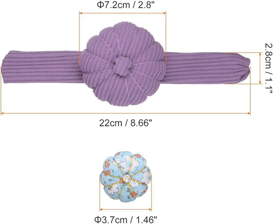 HARFINGTON Wrist Pin Cushions, Sewing Needle Pin Cushion Adjustable Strap with Elastic Strap Finger Ring Pincushions Fit All Wrist Sizes for Sewing Quilting Needlework DIY Crafts, Purple/Blue