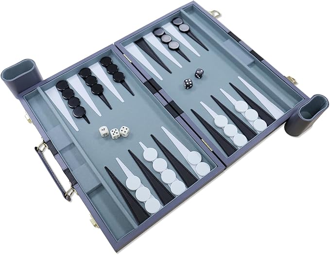 Backgammon Set - Classic Board Game with Premium Leather Case - Portable Travel Strategy Backgammon Game Set for Adults, Kids - Suitable as (18inch, Gray)