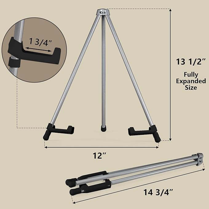 14" High Tabletop Instant Display Easel, Small Desktop Steel Easel Stand with Adjustable Holders for Paintings, Posters and Store Signs(Silver, 2Pack)