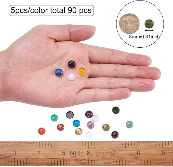 Beadthoven 90pcs 8mm Mix Natural Stone Cabochons Beads Half Round Flatback - Image 3