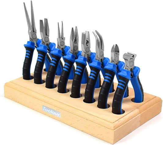 Toolour Jewelry Pliers Set Jeweler Making Tools Kit with Wood Holder,8Pcs Professional Wire Plier for Beading Jewelry Maker DIY Crafting Wrapping Crimping Cutting Repair,Essential Tools for Adults