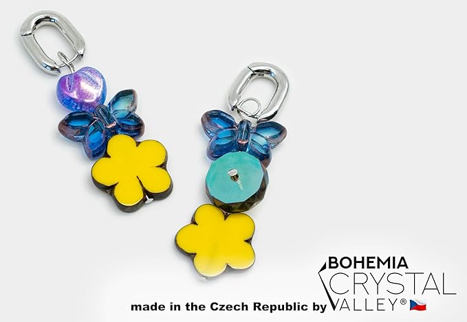 2.1oz (60g) of Focal Glass Bead Mix with Table-Cut Flower and Butterfly Beads, PG Blue