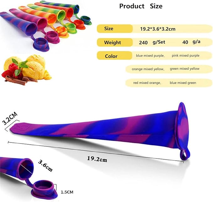 6pcs Popsicles Molds, Reusable Baby Silicone Popsicle Molds Multi Colors Ice - Image 2