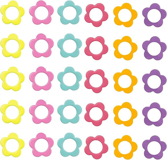 Hilsayum 30PCS Mini Size Stitch Markers Flower Shape Metal Stitch Markers Ring Multicolor Crochet Markers Knitting Weaving Tools
