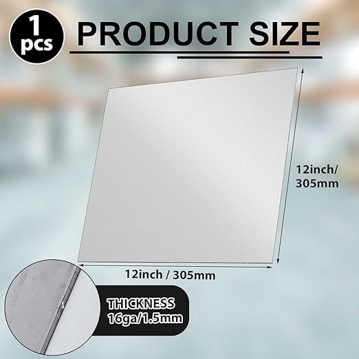 1pcs 16 Gauge 12 x 12 inch Metal Steel Sheet Steel Plate Mild Carbon Cold Rolled Square Weldable Metal Panels for Outside Industrial DIY Use Projects Weld Accessories