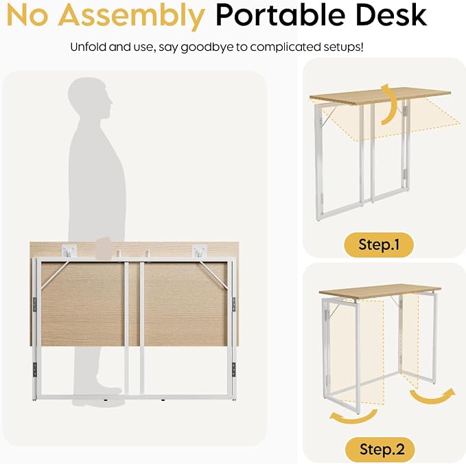 alawooder 39.4" Folding Desk: No Assembly, Wood Top - Image 7