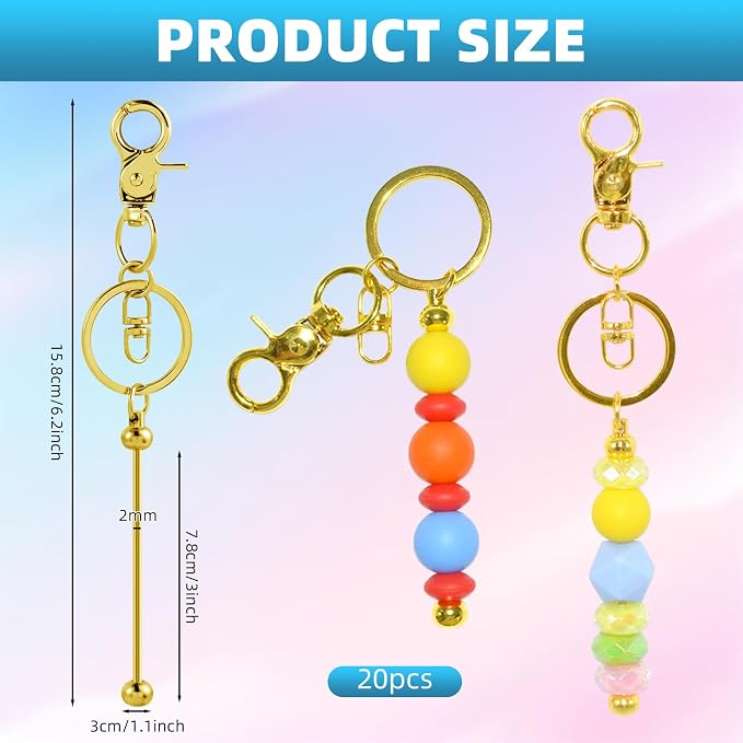 20 Pcs Beadable Keychains Bulk Kit – DIY Keychain Making Supplies - Image 2
