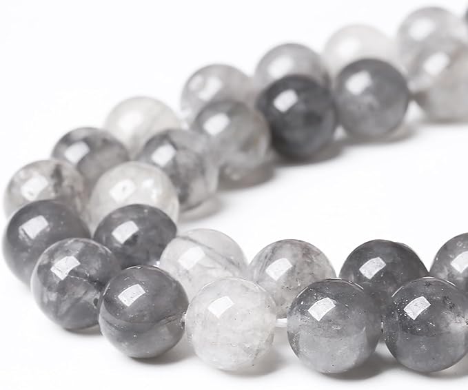 36pcs 10mm Natural Grey Cloud Crystal Stone Beads for Jewelry Making Energy Healing Power Stone Beads DIY Bracelet Necklace Accessories 15"(10mm, Grey Cloud Crystal)