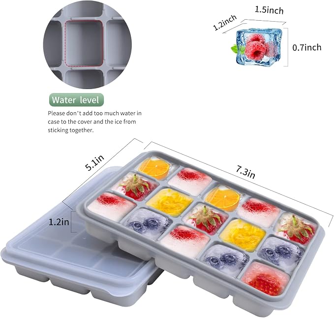 Tvmania Ice Cube Trays Set of 2, 15-Cube Silicone Molds - Image 2