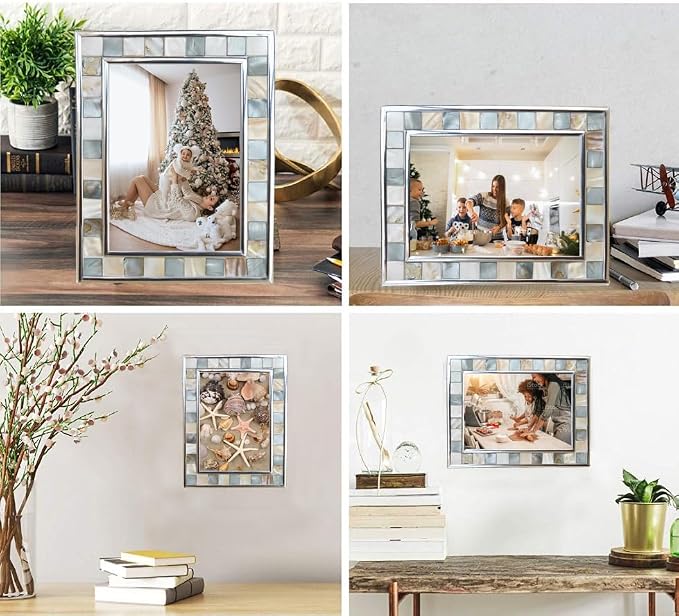 Silver Plate Picture Frame 5x7 Mother of Pearl 5 by 7 Photo Frame Mosaic Glass - Image 6