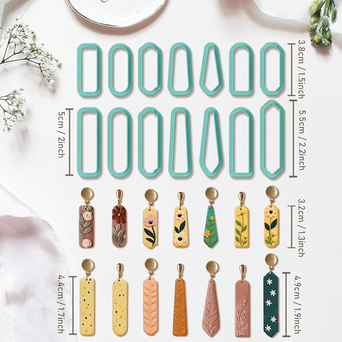 14pcs Rectangle Clay Cutters, Polymer Clay Cutting Tools for Earrings Making, Clay Jewelry Making Kit for Handicraft Enthusiasts