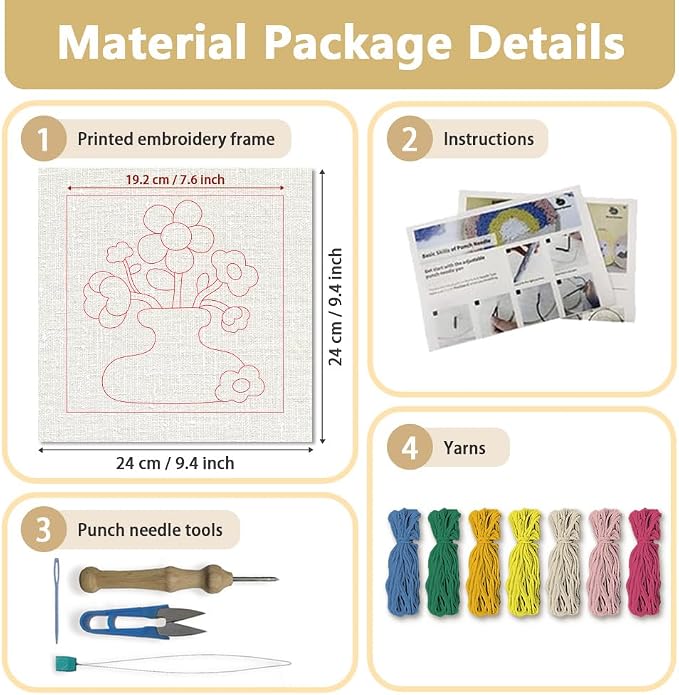 Doodlream Flower Vase DIY Punch Needle Embroidery Kit - Image 2