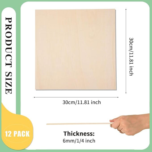 12 Pack 12 x 12 x 1/4 Inch-6mm Thick Basswood Sheets for Crafts Unfinished Plywood Boards Square Crafts Wood Sheets for DIY Laser Projects, Wood Burning, Engraving, Staining, Architectural Mode