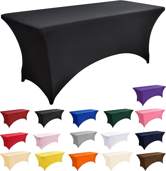 6-Pack 6ft Black Spandex Table Covers - Image 3