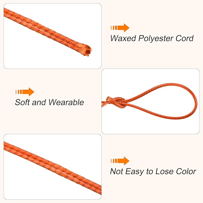 MECCANIXITY Waxed Cord 1.5mm Waxed Polyester Cord 175 Yard Wax String for Bracelet Making,Necklaces, Beading,Jewelry Making and DIY Crafts(Orange)