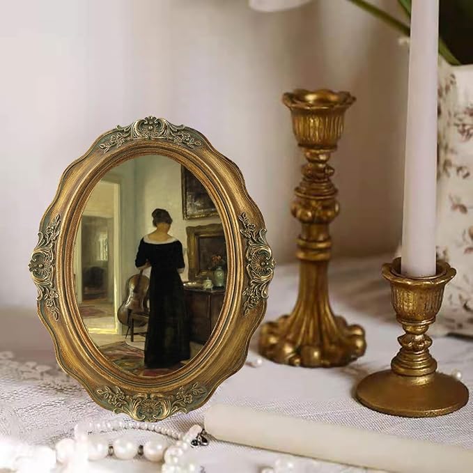 SIKOO Vintage Picture Frames 5x7 Oval Picture Frame Tabletop and Wall Mount - Image 3