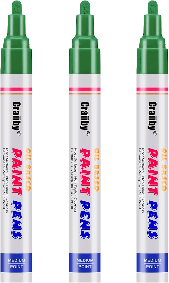 Green Paint Markers, 3 Pack Oil-Based Waterproof Quick Dry Permanent Paint Pen by Craiiby