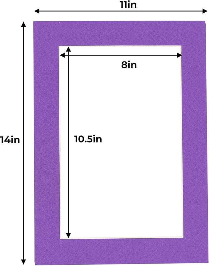 11x14 Mat for 8.5x11 Photo - Precut Purple Picture Matboard for Frames Measuring 11 x 14 Inches - Bevel Cut Matte to Display Art Measuring 8.5 x 11 Inches - Acid Free Pack of 100 MATS