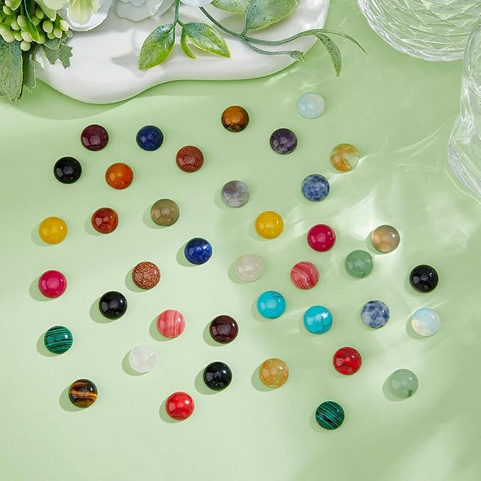 SUPERFINDINGS 40pcs 20 Style Natural Cabochon Gemstone 12mm Half Round Dome - Image 5
