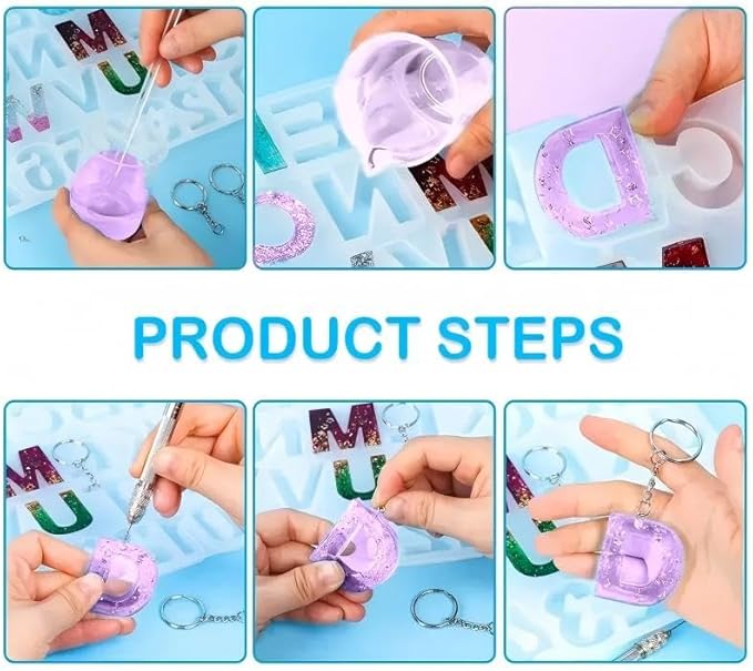 YV-cozx UV Resin Jewelry Making Kit,Crystal Clear Resin with 26 Letter Molds and Casting Tools,DIY Jewelry Making Kit for Necklace,Keychain,Earring (Purple Letter)