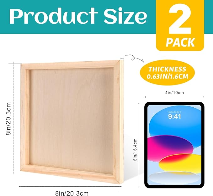 ESRICH 8x8 Inch Wood Panels, 2 Pack Square Craft Wood Canvas Boards, Blank - Image 2