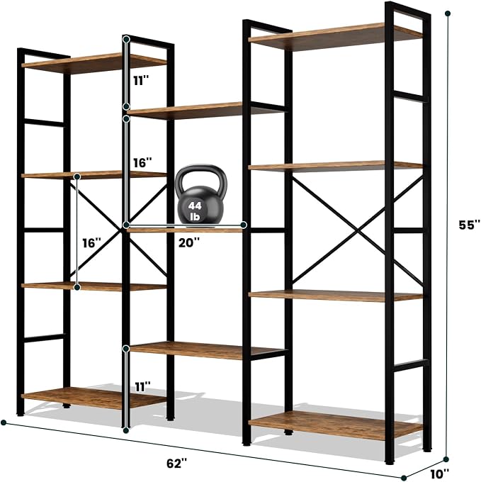 GRUSIGN Triple 4 Tier Book Shelf, Modern Bookcase Shelf, Freestanding Large - Image 3