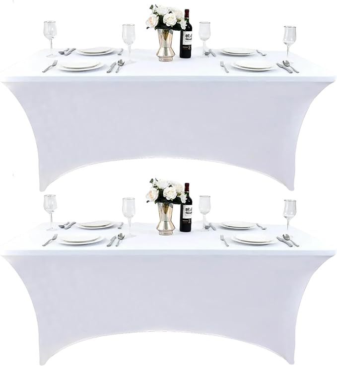 2-Pack 8ft White Spandex Table Covers by Unknown