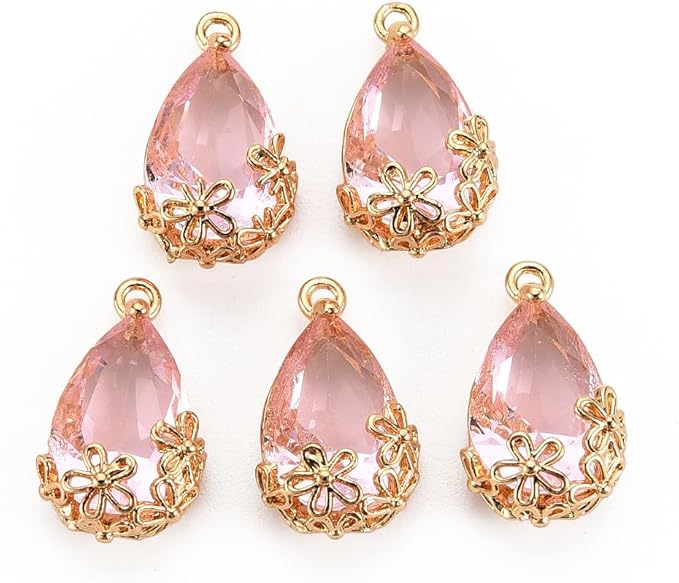FASHEWELRY 50Pcs Faceted Teardrop Glass Charms Transparent Crystal Drop Pendants by FASHEWELRY