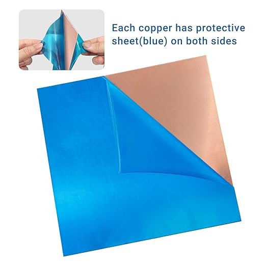 1 Pieces 99.9% Pure Copper Sheet, 8" x 8", 18 Gauge(1mm) Thickness, Film Attached Copper Plate, Great for Jewelry, Crafts, modelers