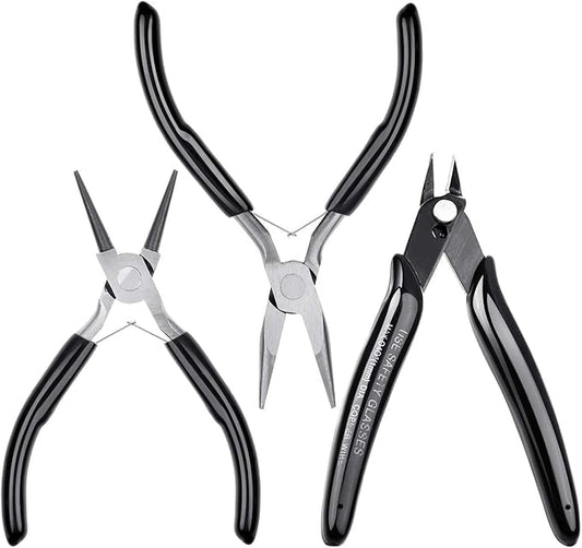 Jewelry Pliers, Cridoz Beading Pliers Set with Needle Nose Pliers, Round Nose Plier and Wire Cutter for Jewelry Making Beading Repair Supplies and Crafting (set of 3)