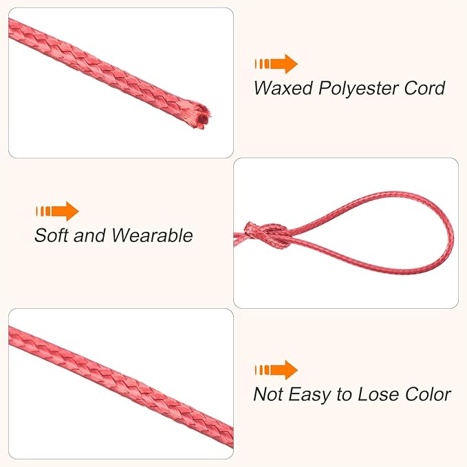 MECCANIXITY Waxed Cord 0.8mm Waxed Polyester Cord 175 Yard Wax String for Bracelet Making,Necklaces, Beading,Jewelry Making and DIY Crafts(Watermelon Red)