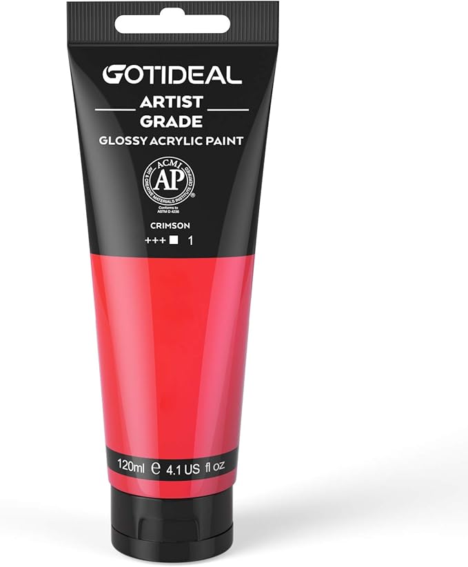 GOTIDEAL Acrylic Paint Crimson Tubes(120ml, 4.1 oz) Non Toxic Non Fading,Rich Pigments for Painters, Adults & Kids, Ideal for Canvas Wood Clay Fabric Ceramic Craft Supplies (Crimson)