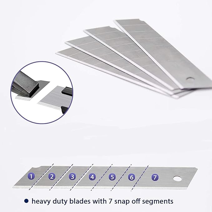 25MM Heavy Duty Utility Knife, Box Cutter with 10pcs SK-5 Retract Blades, Snap-Off Cutters with Rubber Grip for Cardboard, Boxes, DIY Crafts
