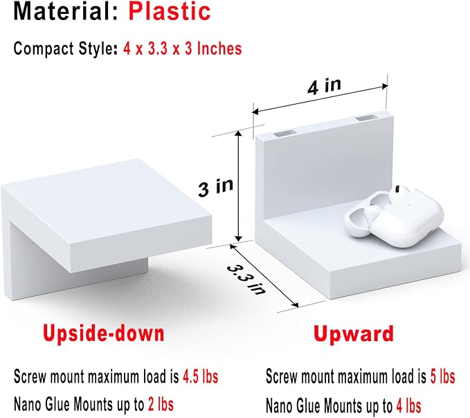 RICHER HOUSE 9-Set Small Floating Wall Shelf, No Drill Bathroom Shelf White | - Image 3
