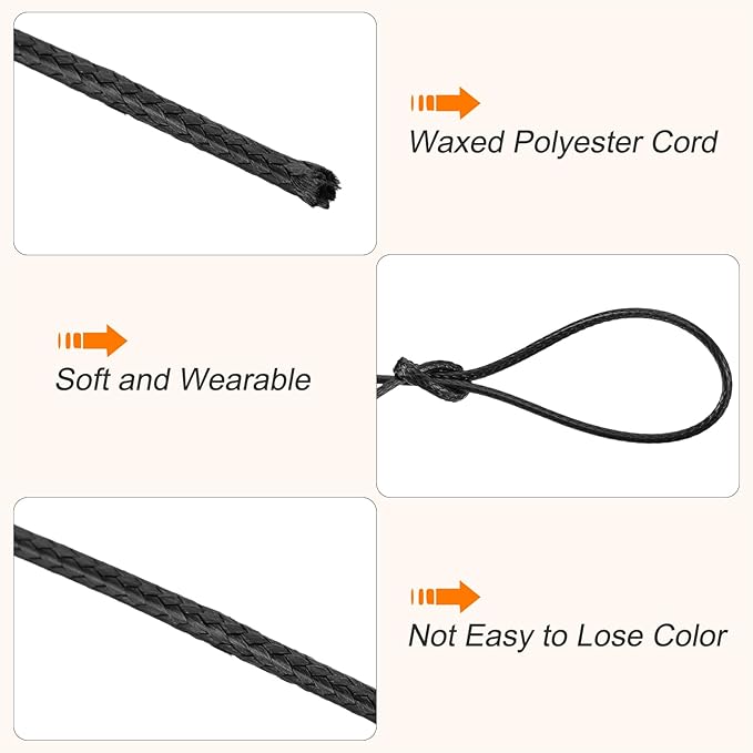 MECCANIXITY Waxed Cord 1.2mm Waxed Polyester Cord 175 Yard Wax String for Bracelet Making,Necklaces, Beading,Jewelry Making and DIY Crafts(Black)