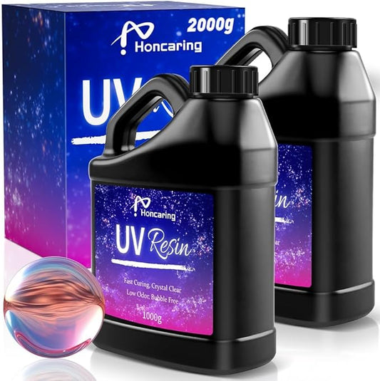 UV Resin Bulk 2000g, Hard Type Clear Beginner-Friendly Kit, Upgraded Formula & Crystal Clear for Jewlery Making, Art Craft, 1000g*2 Resin UV Kit for Earring, Pendant, DIY