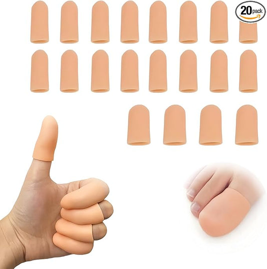 20PCS Silicone Finger Sleeve Thumb Guard, Finger Condom for Wounds Hand Eczema, Finger Arthritis, Thumb Bandage Injury Prevention Gloves Thumb Glove Protector 2 Sizes Gel Finger Support Cots(Nude)