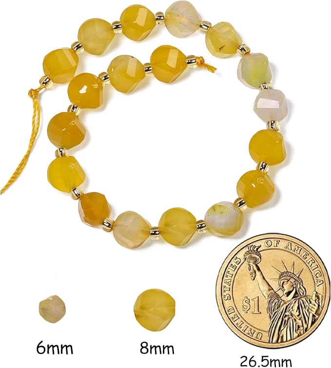 42pcs Natural Yellow Striped Agate Stone Beads - Image 2