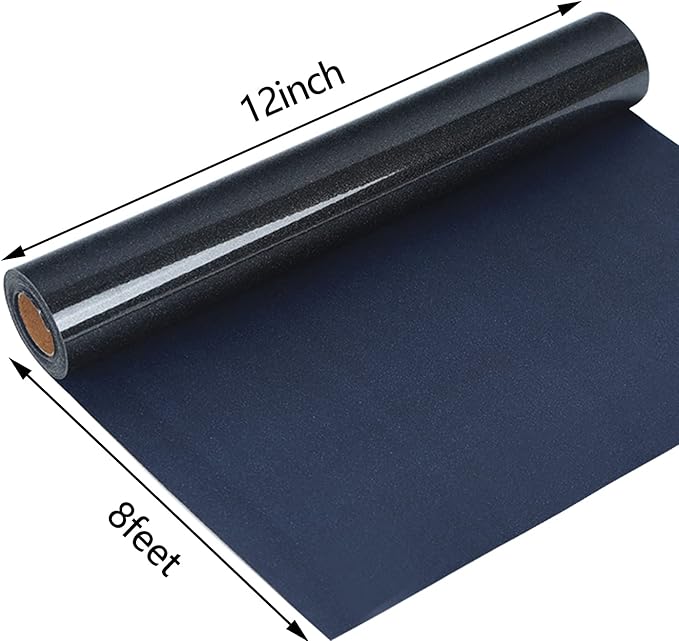 guangyintong Glitter Black Heat Transfer Vinyl HTV Rolls, 12" x 8ft Iron on Vinyl for T Shirts Glitter Black HTV Vinyl for All Cutter Machines Easy to Cut & Weed for Heat Vinyl Design
