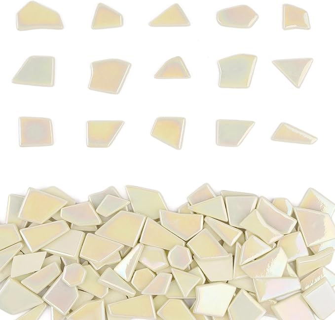 Youway Style Iridescent Cream Glass Mosaic Tiles by YouwayStyle
