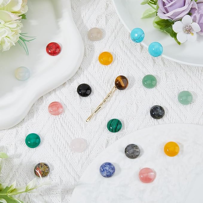 SUPERFINDINGS 30PCS Gemstone Cabochons 15 Styles Flat Round Cabochons - Image 5