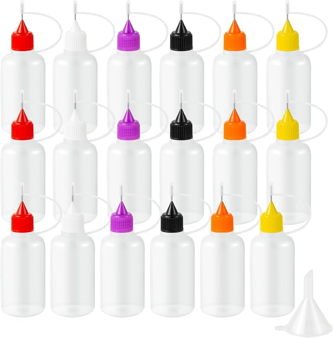 18PCS Precision Needle Tip Glue Applicator Bottles, 6 Color 50ML/1.69 OZ Fine by YEAJOIN