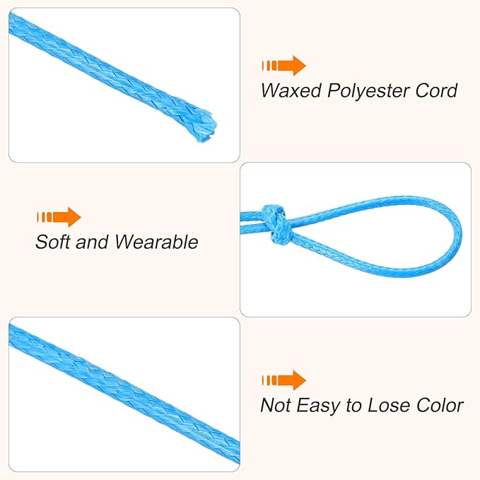 MECCANIXITY Waxed Cord 1.5mm Waxed Thread 87 Yard Wax String Leather Cord for Bracelet Making, Necklaces, Beading, Jewelry Making and DIY Crafts(Blue)