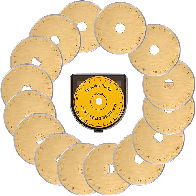 HEADLEY TOOLS Titanium Coated 45mm Rotary Cutter Blades 15 Pack Fits Olfa by HeadleyTools