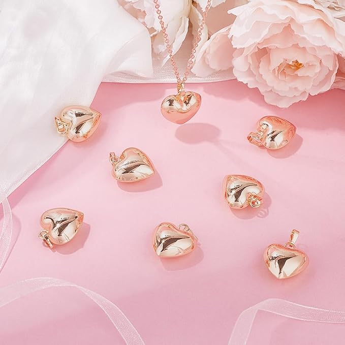 Beebeecraft 10Pcs Rose Gold Plated Heart Pendant Charms Metal Brass Love Heart - Image 4