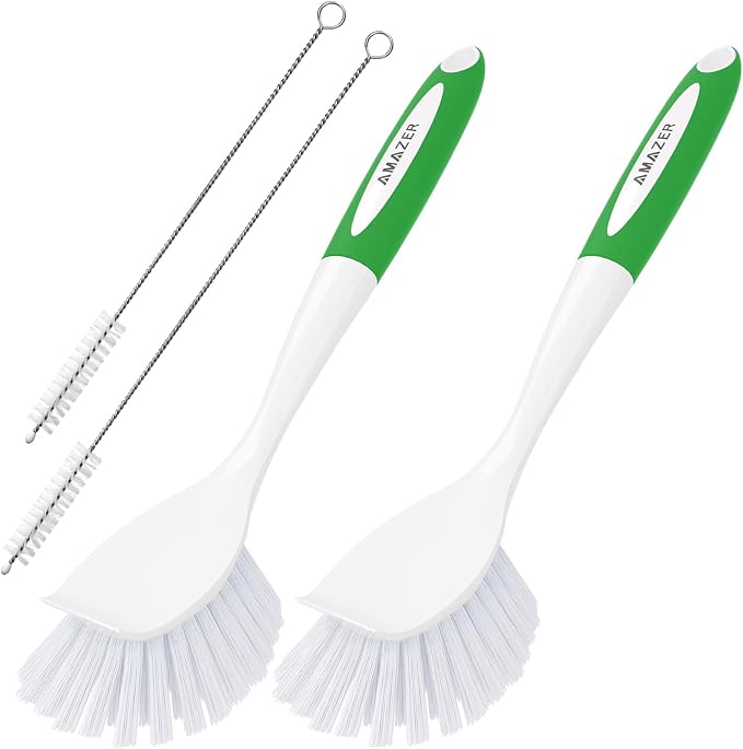 Amazer 4 Pack Dish Brush with Handle, 2 Kitchen Scrub Brushes by Amazer