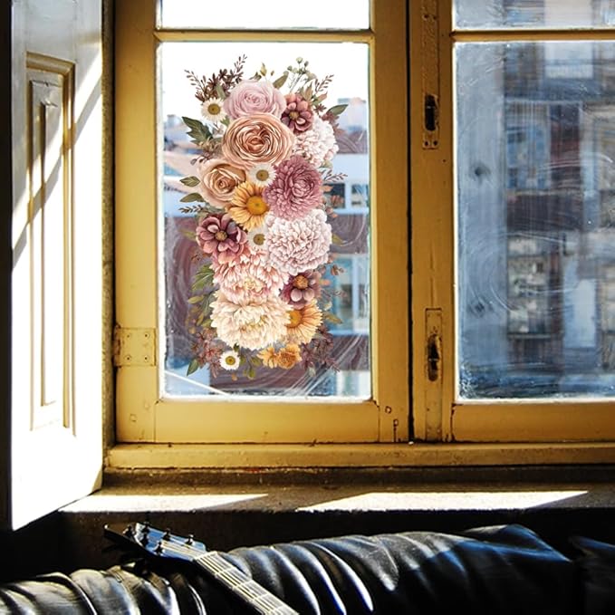 GLOBLELAND 4 Sheets Pink Vintage Bouquet Rub on Transfer for Furniture 11.8x5.9inch Flowers and Plants Rub on Transfer Sticker Daisy UV Self Adhesive Decals Wall Art Craft for Home Decor