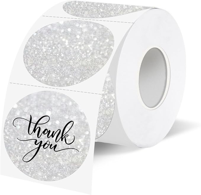 1.5" Holographic Direct Thermal Label Stickers, Round Printable Rainbow Glitter Thermal Printer Sticker Labels for Gift Wrapping, Self-Adhesive DIY Custom Logo Design- Glitter Silver