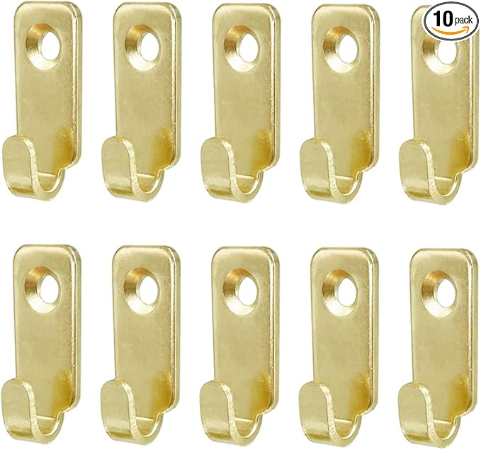 10pcs Heavy Duty J-Shaped Hangers 304 Stainless Steel Wall Mounted Mini J Hook for Mirror Picture Frames Hanging Wire/D Rings/Keyhole Hangers (Gold)