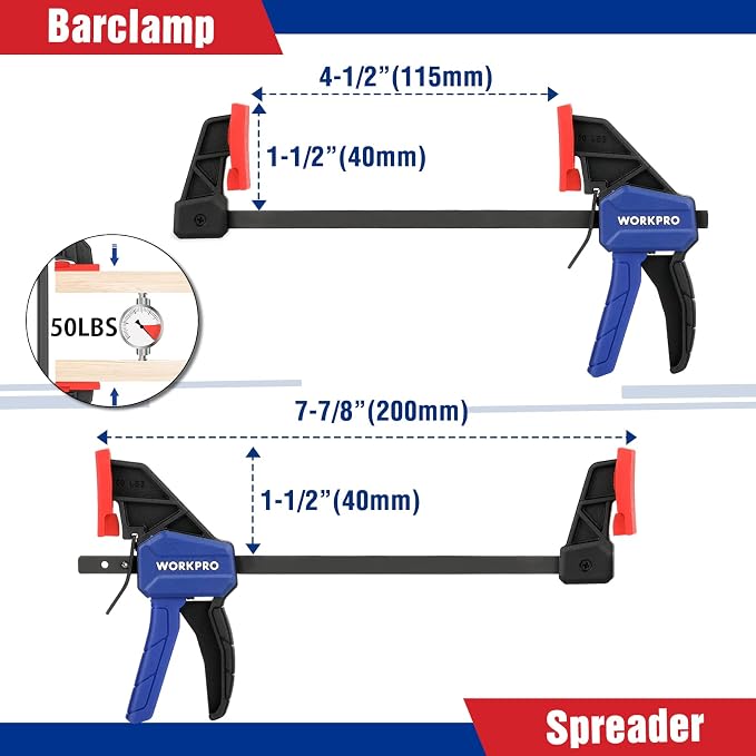 WORKPRO 8-Piece Clamp Set for Woodworking, Light-Duty Quick-Change - Image 2